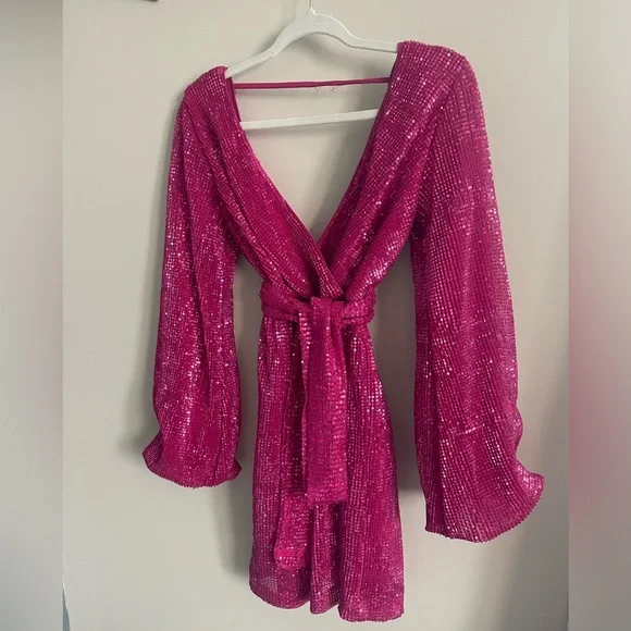Hello Molly | Dresses | Stunning Hot Pink Vintage Style Disco Sequin Dress  | Poshmark
